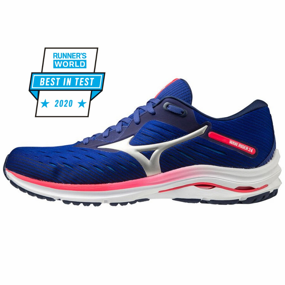 Mens Mizuno Wave Rider 24 Running Shoes Blue/ Pink Philippines (WBYJTQ792)